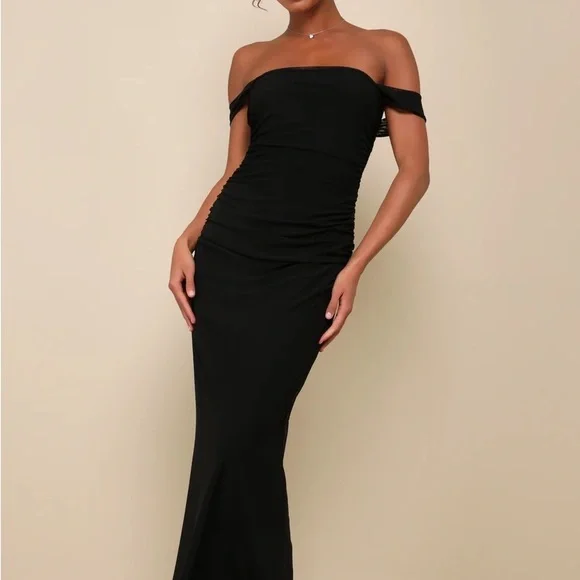 Lulus Elegant Black Off-Shoulder Dress - Picture 1 of 4